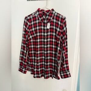 Talbots Red and Black Plaid Button Down Shirt